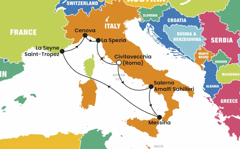 Costa Fascinosa ile Amalfi Sahilleri Batı Akdeniz Pegasus ile / 7 Gece Konaklamalı / İstanbul Çıkışlı / 20 Nisan